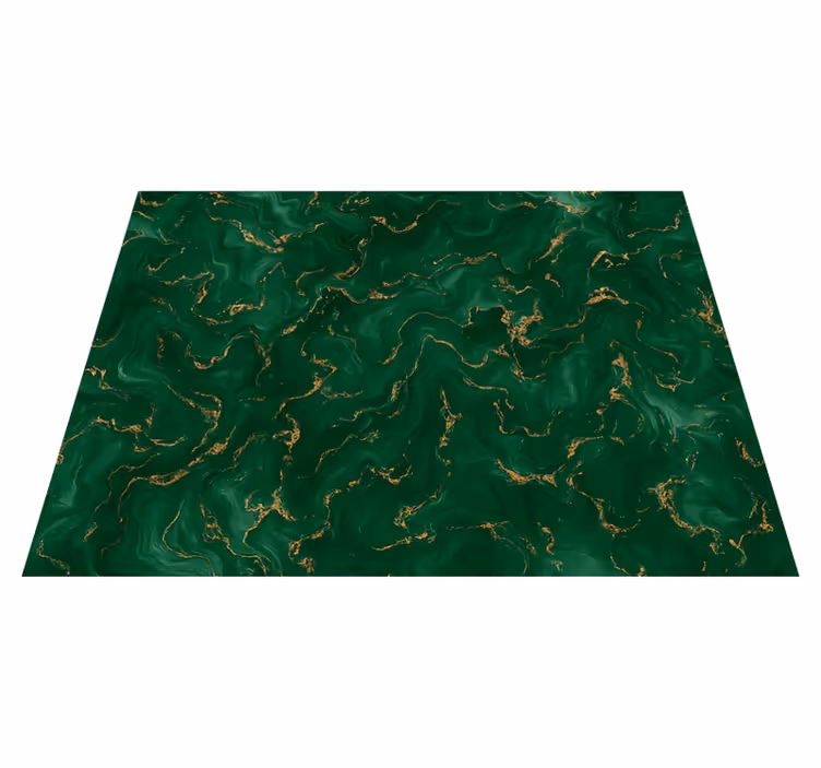 Covor vinil dormitor verde emerald cu marmură aurie - TenStickers