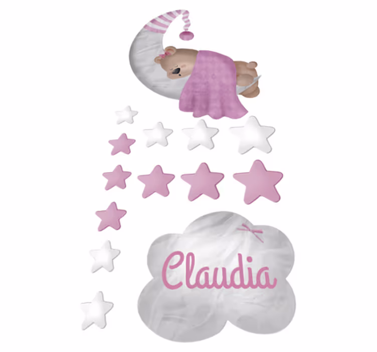 Covor de vinil pentru copii ursuleț adormit cu nume - TenStickers