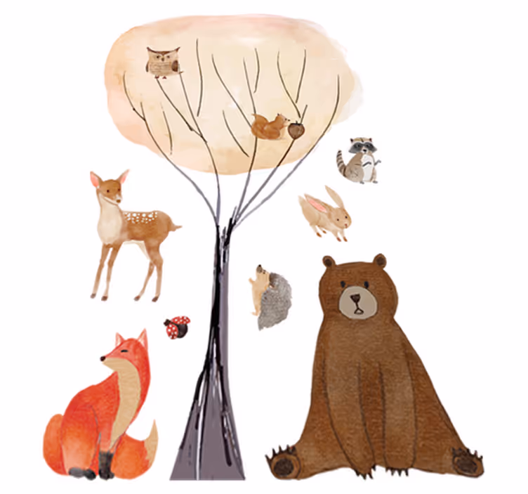 Covor de vinil pentru copii animale de pădure și copac - TenStickers