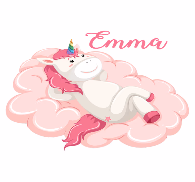 Covor de vinil pentru copii unicorn pe nor cu nume - TenStickers