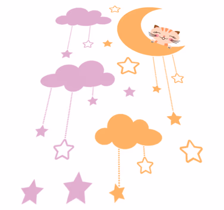 Covor de vinil pentru copii sticker lunar cu pisică - TenStickers