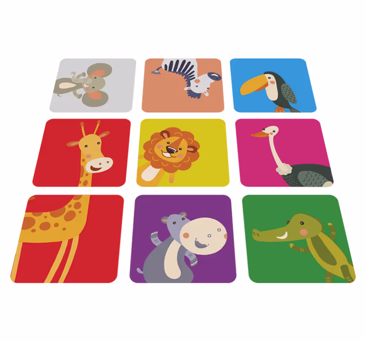 Covor de vinil pentru copii cu plăci colorate cu animale - TenStickers
