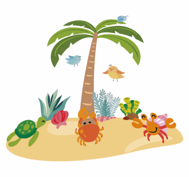 Covor de vinil pentru copii cu palmier și animale marine - TenStickers