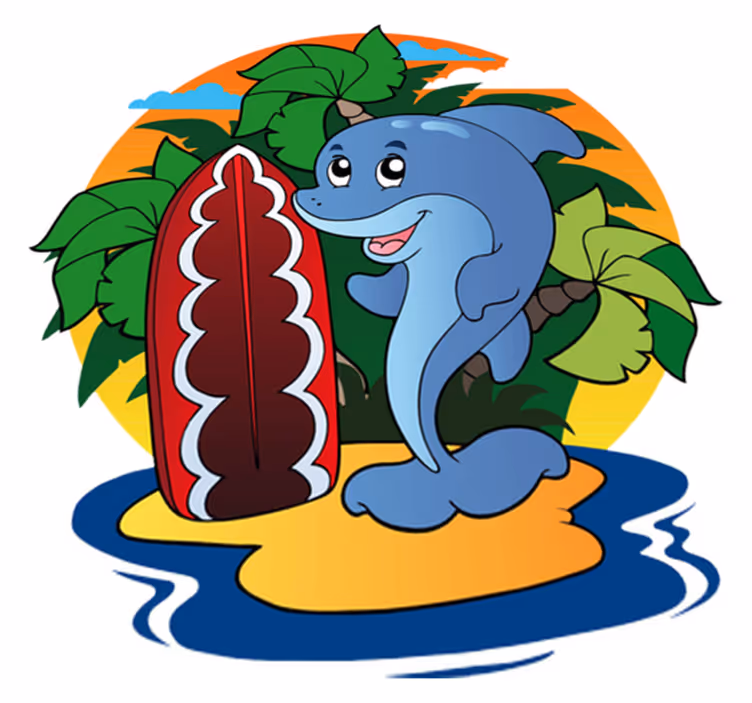 Covor de vinil pentru copii cu delfin surfer - TenStickers