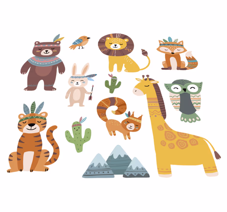 Covor de vinil pentru copii animale tribale amuzante - TenStickers