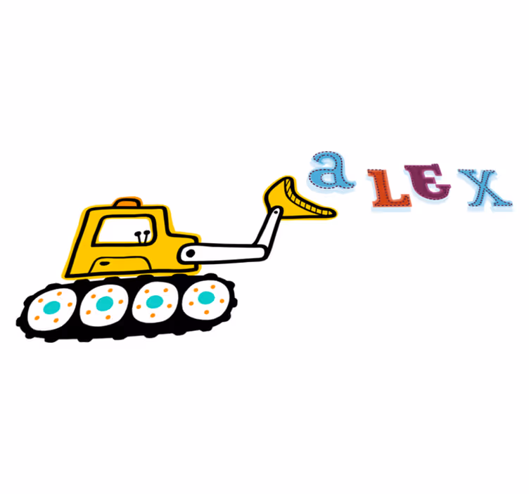Covor de vinil pentru copii excavator cu nume personalizat - TenStickers