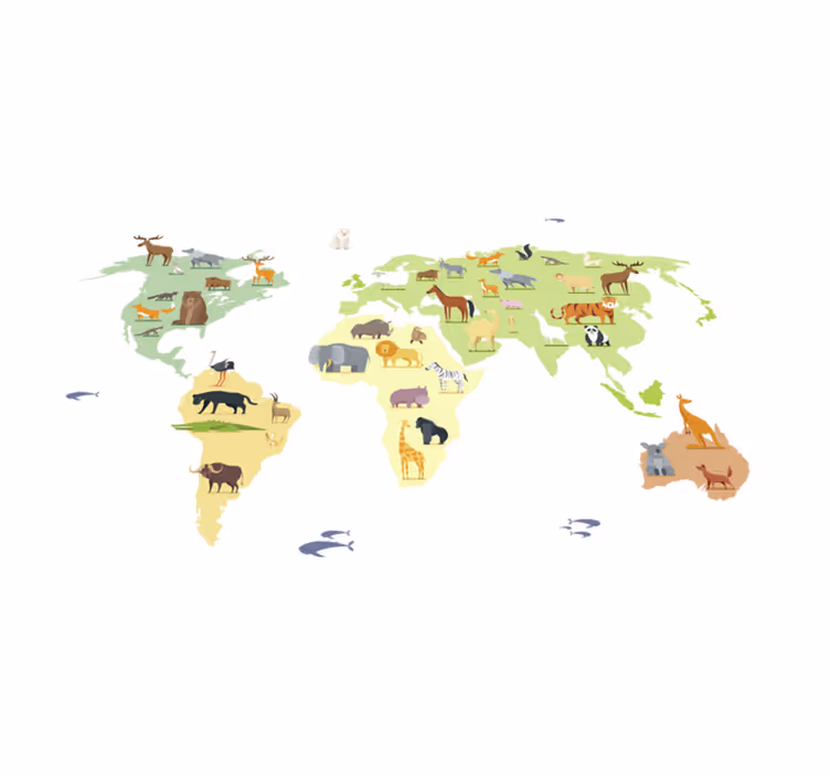 Covor vinil dormitor animale colorate din continente - TenStickers