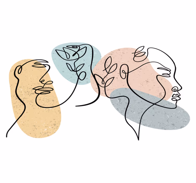 Covor vinil dormitor fețe de femei în stil line art - TenStickers