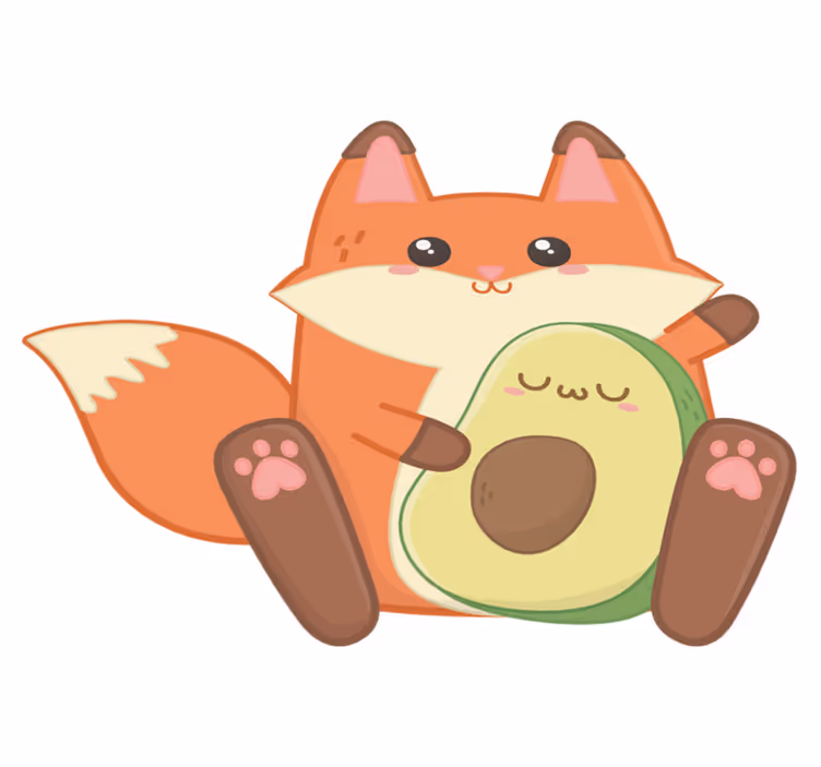 Covor de vinil pentru copii vulpe kawaii cu avocado - TenStickers