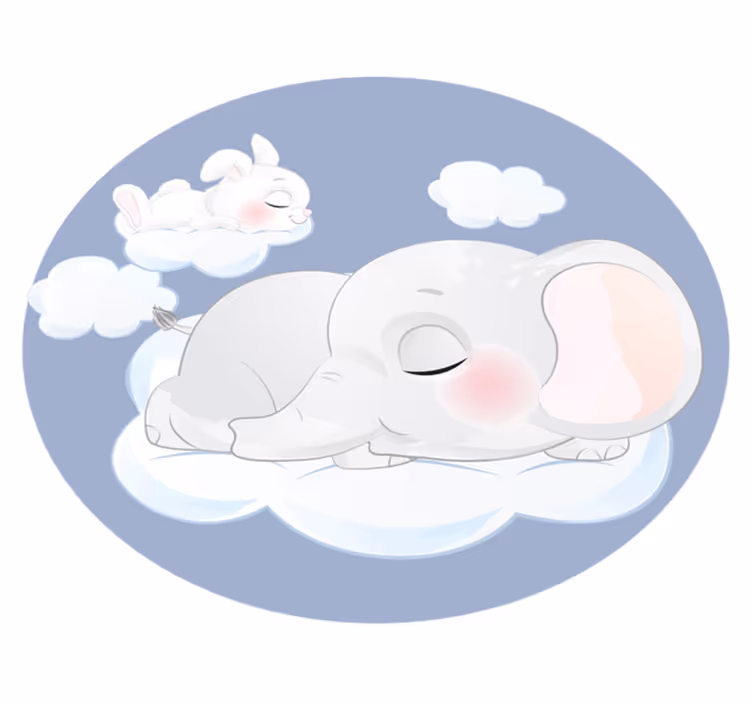 Covor de vinil pentru copii elefant și iepure pe nor - TenStickers