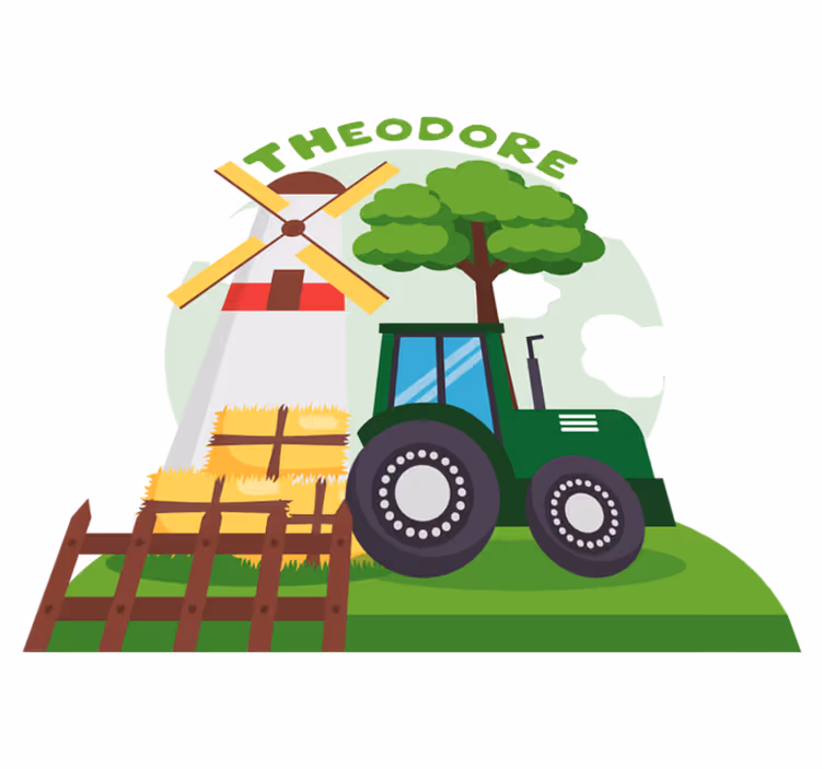 Covor de vinil pentru copii tractor verde cu deal și nori - TenStickers