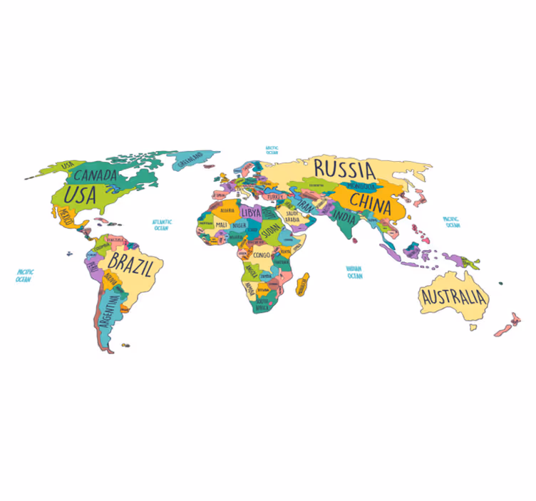 Covor de vinil harta lumii hartă politică mondială - TenStickers