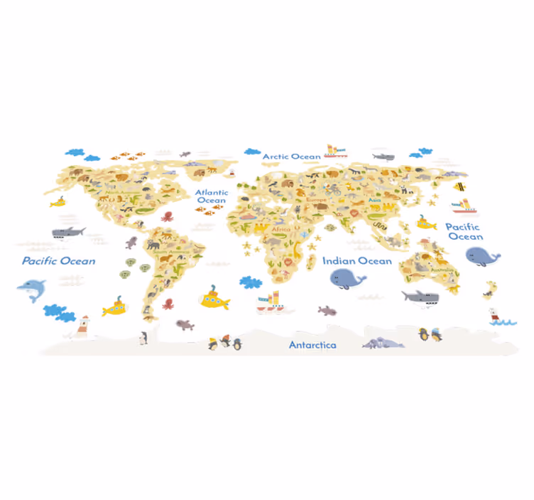 Covor de vinil harta lumii fauna mondială en - TenStickers
