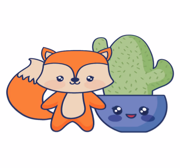 Covor de vinil pentru copii cu cactus și vulpe anime - TenStickers