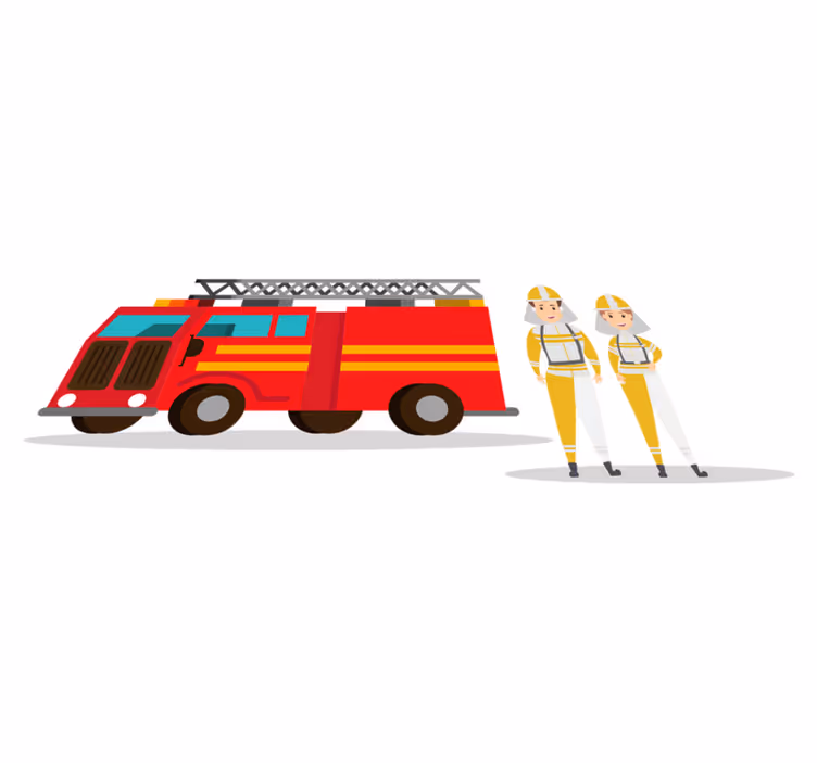 Covor de vinil pentru copii mașină pompieri bărbat și femeie - TenStickers