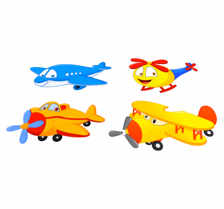 Covor de vinil pentru copii avioane și elicoptere cu fețe - TenStickers