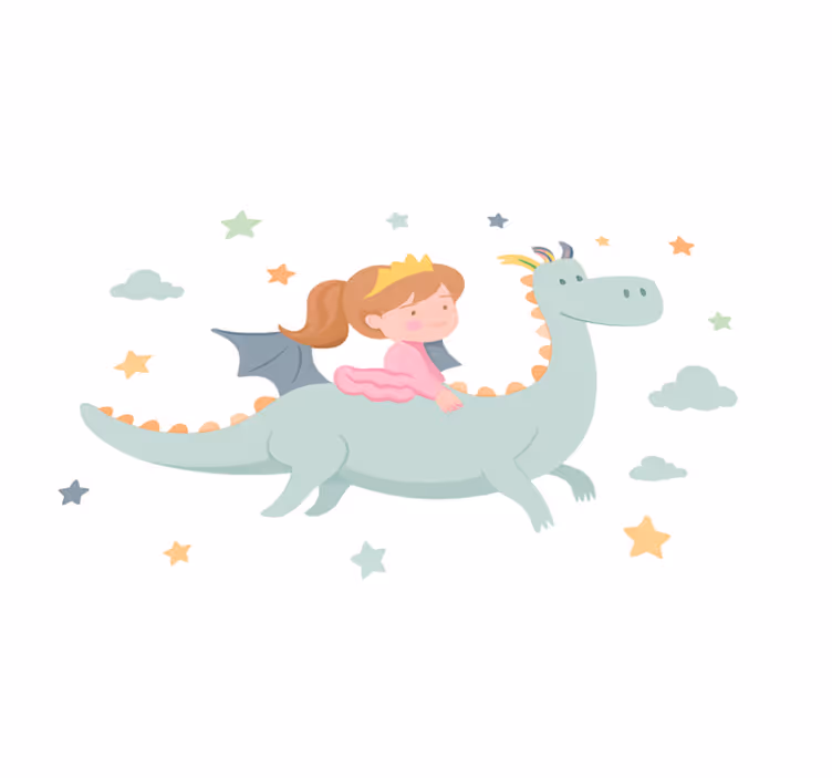 Covor de vinil pentru copii prințesă pe dragon - TenStickers
