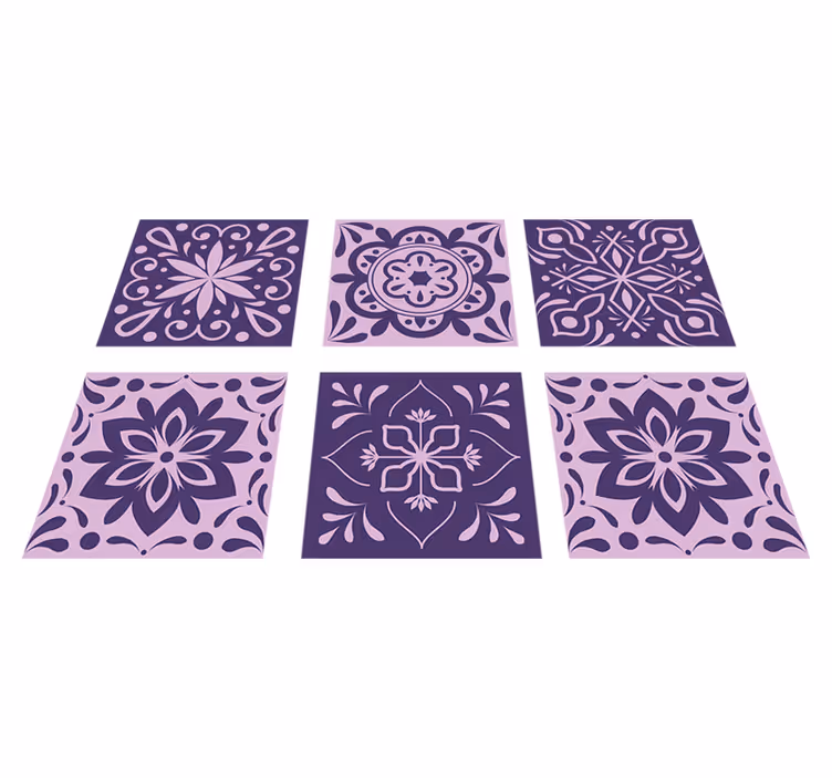 Covor de vinil pentru baie cu plăci florale mov - TenStickers