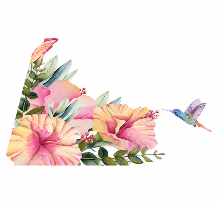 Covor de vinil pentru baie flori cu colibri - TenStickers