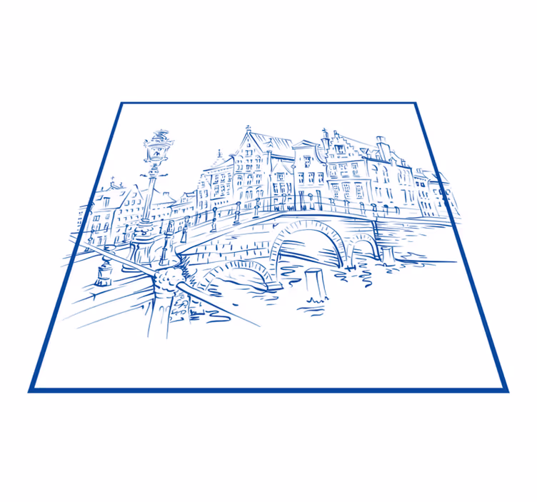 Covor de vinil pentru bucătărie case de canal albastre delft - TenStickers