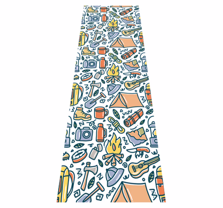 Covor vinil dormitor munți schițați și echipament camping - TenStickers