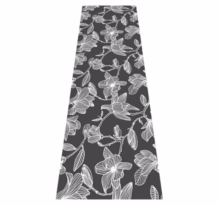 Covor vinil dormitor design flori magnolie alb și gri - TenStickers