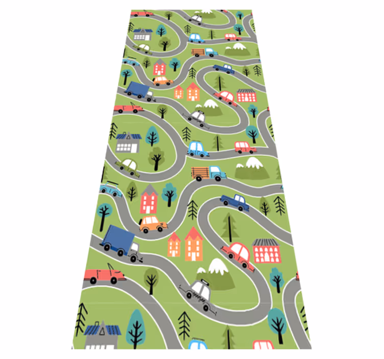 Covor vinil dormitor stradă colorată cu mașini de curse - TenStickers
