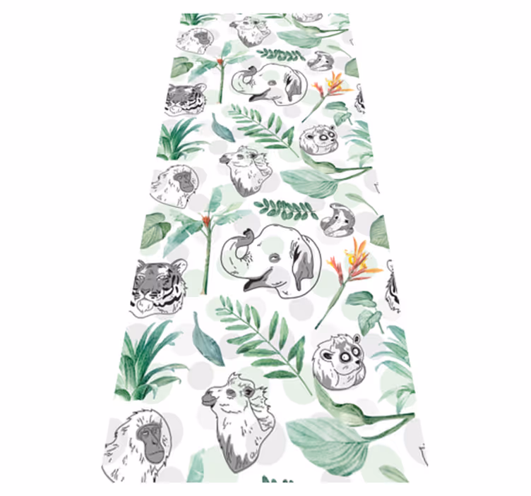 Covor vinil dormitor animale și plante tropicale acuarelă - TenStickers