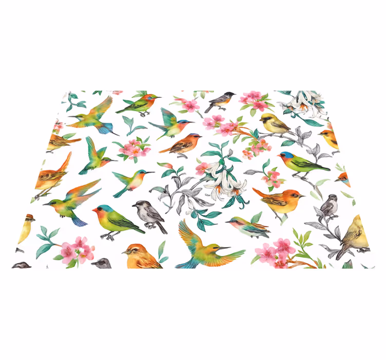 Covor vinil dormitor natură colorată cu păsări - TenStickers