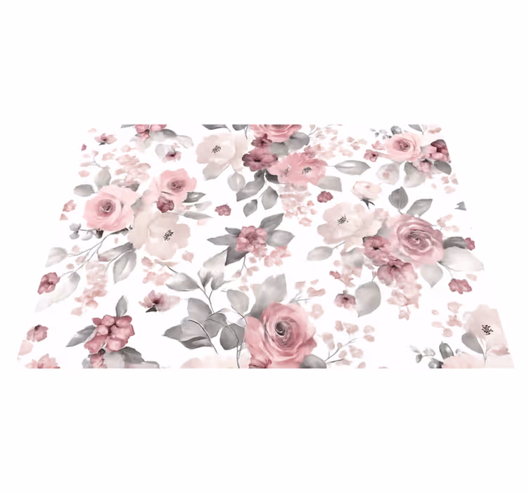 Covor vinil dormitor cu model flori delicate gri - TenStickers