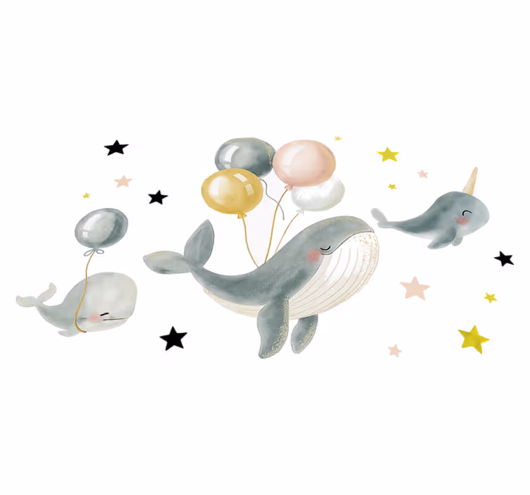 Covor vinil dormitor balene fericite cu baloane - TenStickers
