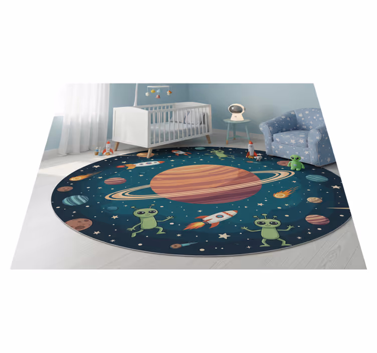 Covor vinil dormitor planetă nouă cu extratereștri amuzanți - TenStickers