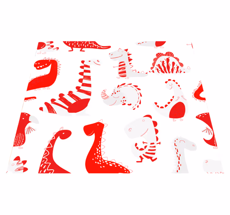 Covor vinil dormitor schițe roșii cu dinozauri - TenStickers