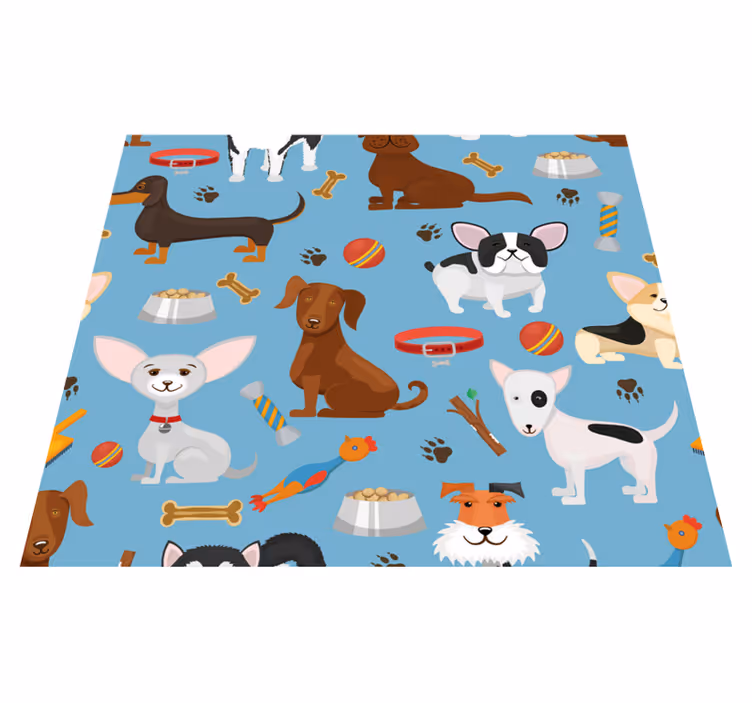 Covor vinil dormitor model câini pe fundal albastru - TenStickers