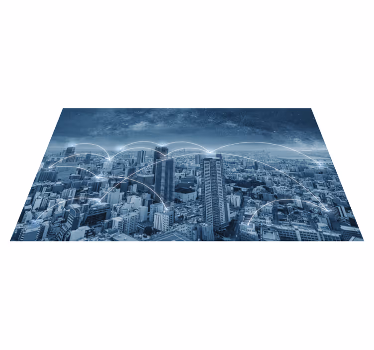 Covor vinil dormitor sticker ușă dulap peisaj oraș - TenStickers