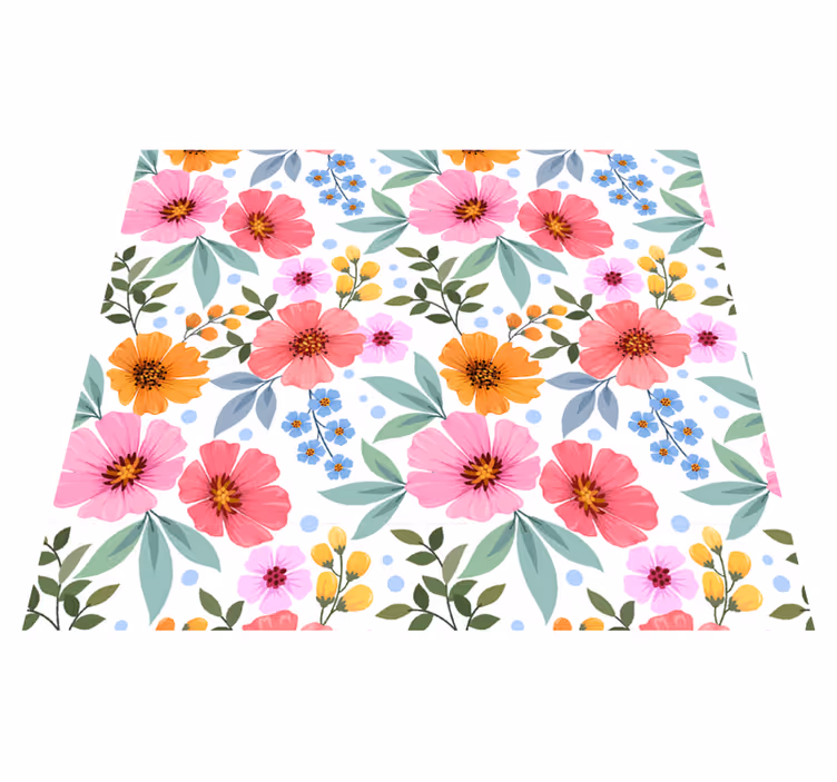 Covor vinil cu aspect de natura flori colorate pe fundal alb - TenStickers