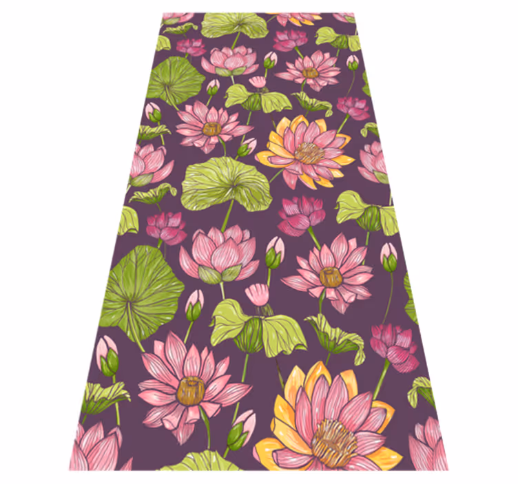 Covor vinil cu aspect de natura frunze și flori de lotus - TenStickers