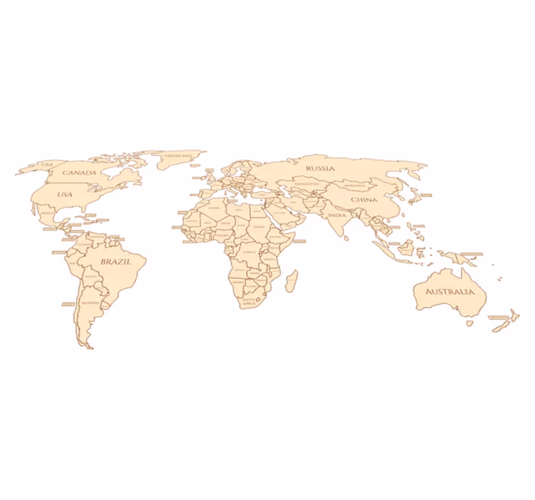 Covor de vinil harta lumii cu denumiri geografice - TenStickers