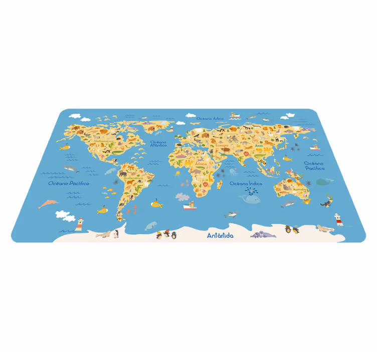 Covor de vinil harta lumii fauna mapamundi - TenStickers