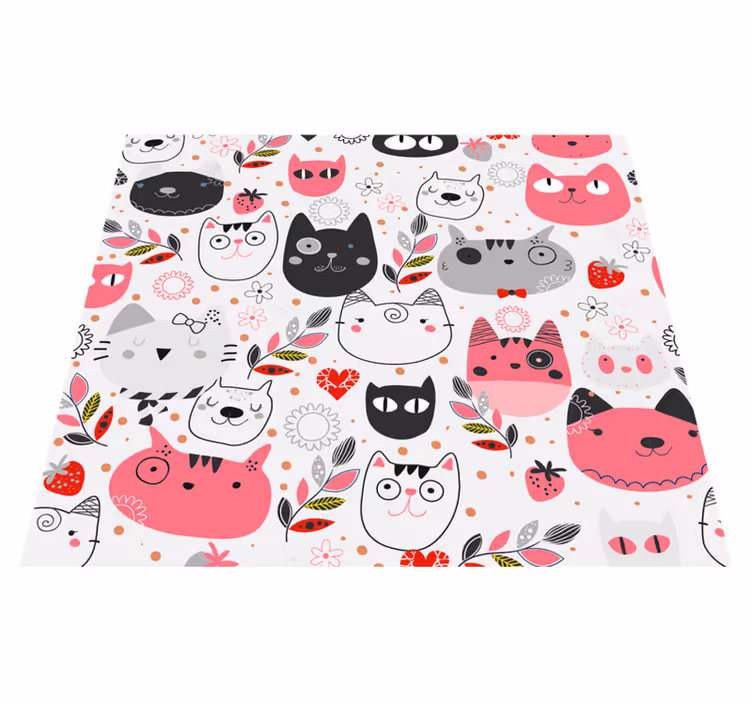 Covor vinil animal cu pisici ilustrate - TenStickers