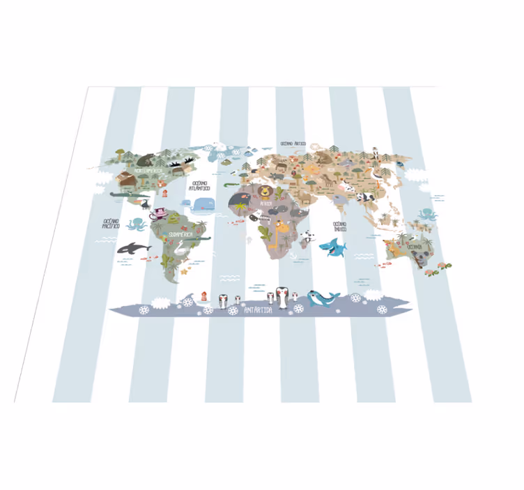 Covor de vinil harta lumii fauna mapamondului - TenStickers