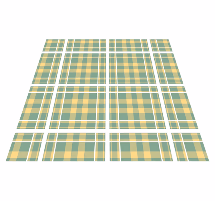 Covor de vinil epocă cu model gingham galben verde și alb - TenStickers