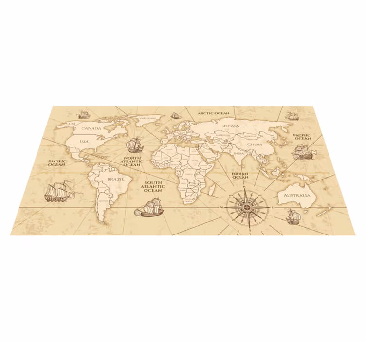 Covor de vinil harta lumii tapet sepia retro - TenStickers