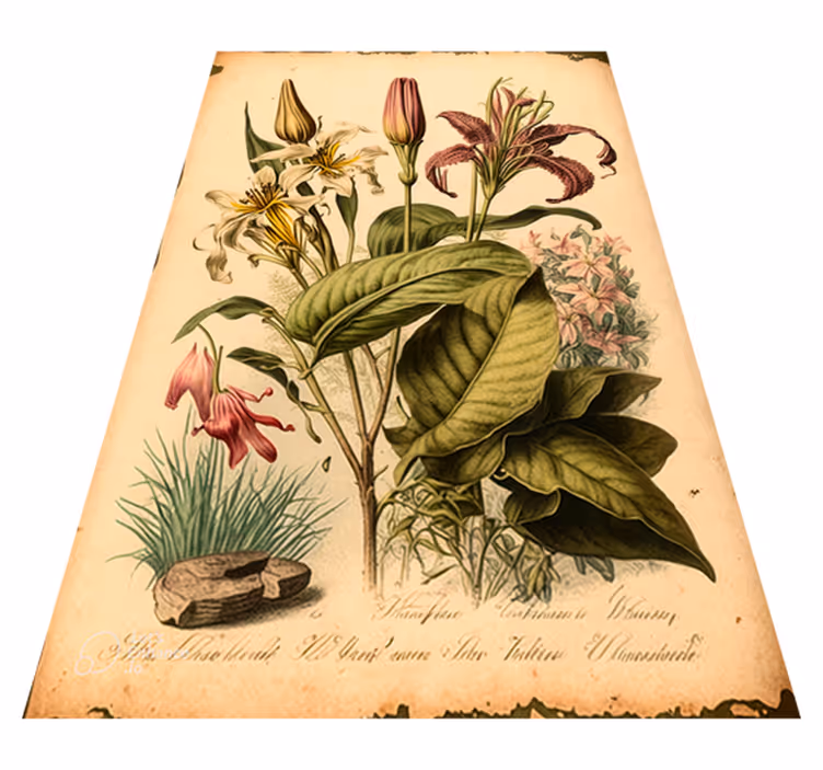 Covor vinil flori și plante imprimeu botanic vintage - TenStickers