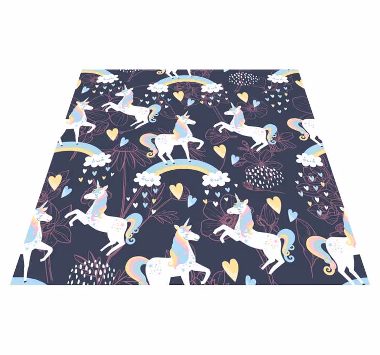 Covor de vinil pentru copii cu unicorni roz pe fundal închis - TenStickers