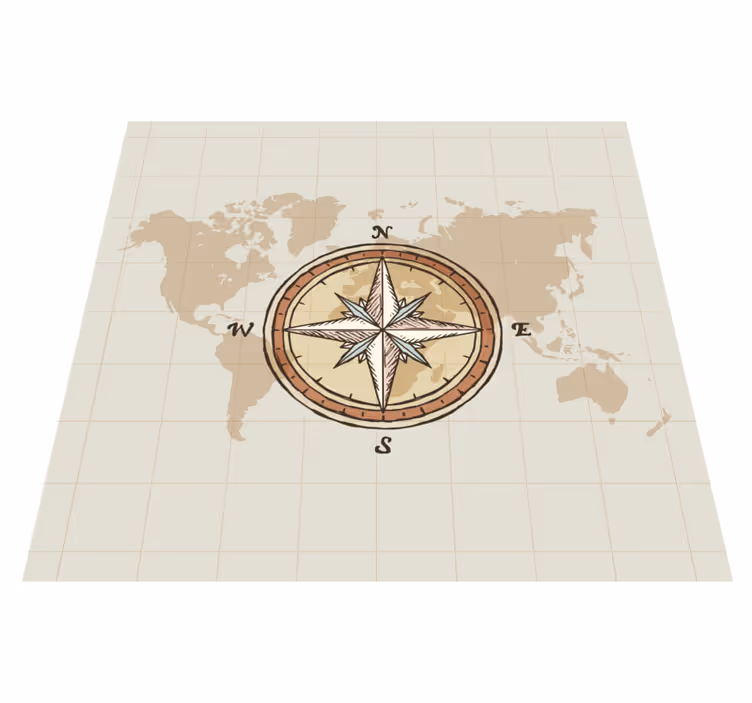 Covor de vinil harta lumii cartografie vintage și busolă - TenStickers