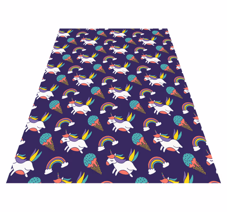 Covor de vinil violet cu model unicorni desenat manual - TenStickers