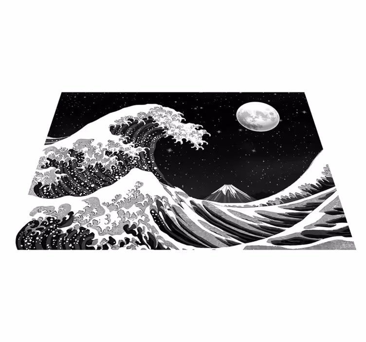 Covor vinil negru valul kanagawa noaptea - TenStickers