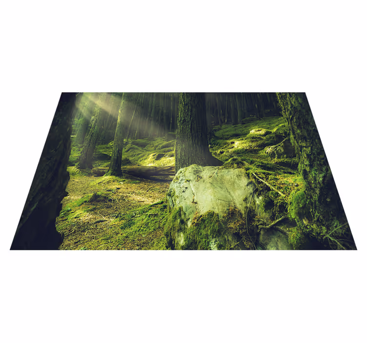 Covor vinil verde stânci cu mușchi în pădure - TenStickers