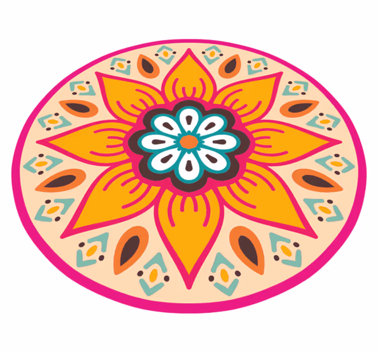 Covor rotund de vinil mandala cu flori rotunde - TenStickers